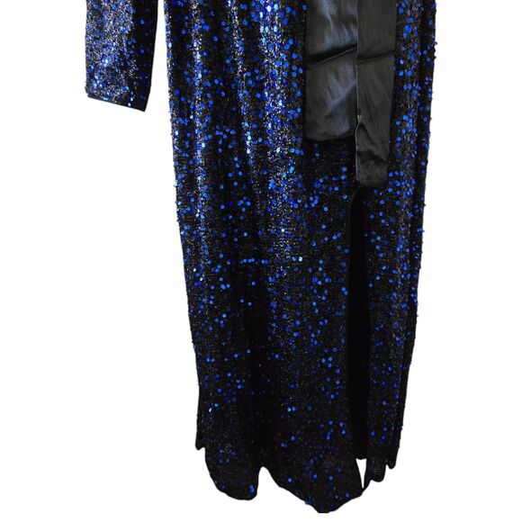 NEW Sequined One-Shoulder Dress. Black Blue. Long Sleeve. Lined w/Slit. Plus 3X - Picture 9 of 11